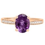 9X7 MM Oval Amethyst and Round Diamond Ladies Bridal Engagement Ring 10K Rose Gold