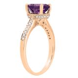 9X7 MM Oval Amethyst and Round Diamond Ladies Bridal Engagement Ring 10K Rose Gold