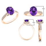 9X7 MM Oval Amethyst and Round Diamond Ladies Bridal Engagement Ring 10K Rose Gold