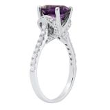 9X7 MM Oval Amethyst and Round Diamond Ladies Bridal Engagement Ring 18K White Gold