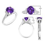 9X7 MM Oval Amethyst and Round Diamond Ladies Bridal Engagement Ring 18K White Gold