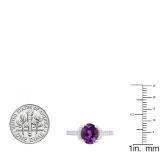 9X7 MM Oval Amethyst and Round Diamond Ladies Bridal Engagement Ring 18K White Gold