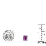 7X5 MM Each Emerald Shape Amethyst and Round Diamond Ladies Halo Stud Earrings 10K White Gold