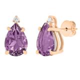 10X7 MM Each Pear Amethyst and Round Diamond Ladies Stud Earrings 10K Rose Gold