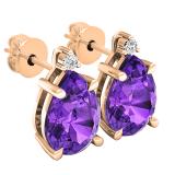 10X7 MM Each Pear Amethyst and Round Diamond Ladies Stud Earrings 10K Rose Gold