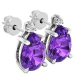10X7 MM Each Pear Amethyst and Round Diamond Ladies Stud Earrings 10K White Gold
