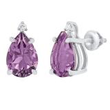 10X7 MM Each Pear Amethyst and Round Diamond Ladies Stud Earrings 10K White Gold