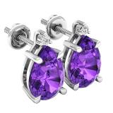 10X7 MM Each Pear Amethyst and Round Diamond Ladies Stud Earrings 10K White Gold