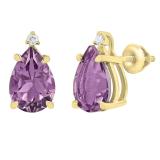10X7 MM Each Pear Amethyst and Round Diamond Ladies Stud Earrings 14K Yellow Gold
