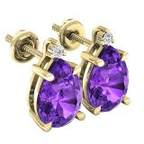 10X7 MM Each Pear Amethyst and Round Diamond Ladies Stud Earrings 14K Yellow Gold