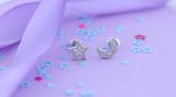 0.10 Carat (cttw) Round White Diamond Moon and Star Mismatch Stud Earrings 1/10 CT Sterling Silver
