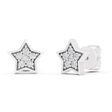 0.15 Carat (cttw) Round White Diamond Ladies Star Shape Fashion Stud Earrings Sterling Silver