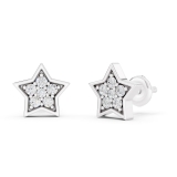 0.15 Carat (cttw) Round White Diamond Ladies Star Shape Fashion Stud Earrings Sterling Silver