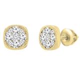 0.40 Carat (cttw) Round White Diamond Ladies Beaded Circle Stud Earrings 18K Yellow Gold