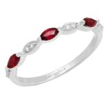 Marquise Ruby and Round Diamond Ladies Anniversary Wedding Band 10K White Gold