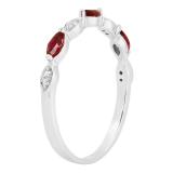 Marquise Ruby and Round Diamond Ladies Anniversary Wedding Band 10K White Gold