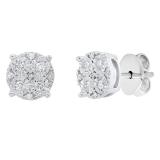 0.15 Carat (cttw) Round White Diamond Ladies Cluster Style Stud Earrings 14K White Gold