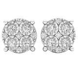 0.15 Carat (cttw) Round White Diamond Ladies Cluster Style Stud Earrings 14K White Gold