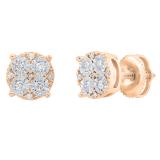 0.15 Carat (cttw) Round White Diamond Ladies Cluster Style Stud Earrings 18K Rose Gold