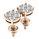 0.15 Carat (cttw) Round White Diamond Ladies Cluster Style Stud Earrings 18K Rose Gold