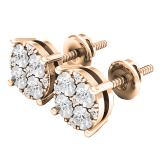 0.15 Carat (cttw) Round White Diamond Ladies Cluster Style Stud Earrings 18K Rose Gold