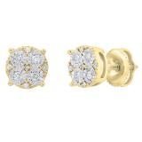 0.15 Carat (cttw) Round White Diamond Ladies Cluster Style Stud Earrings 18K Yellow Gold