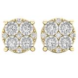 0.15 Carat (cttw) Round White Diamond Ladies Cluster Style Stud Earrings 18K Yellow Gold