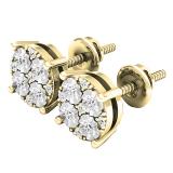 0.15 Carat (cttw) Round White Diamond Ladies Cluster Style Stud Earrings 18K Yellow Gold