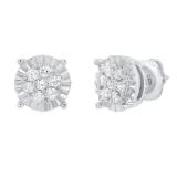 0.40 Carat (cttw) Round Diamond Ladies Illusion Cluster Style Stud Earrings 10K White Gold