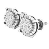 0.40 Carat (cttw) Round Diamond Ladies Illusion Cluster Style Stud Earrings 10K White Gold