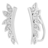 0.15 Carat (cttw) Round White Diamond Ladies Leaf Shaped Climber Earrings 14K White Gold
