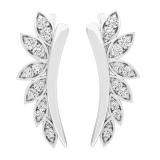 0.15 Carat (cttw) Round White Diamond Ladies Leaf Shaped Climber Earrings 14K White Gold