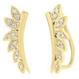 0.15 Carat (cttw) Round White Diamond Ladies Leaf Shaped Climber Earrings 14K Yellow Gold