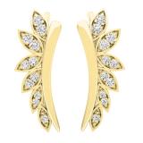 0.15 Carat (cttw) Round White Diamond Ladies Leaf Shaped Climber Earrings 14K Yellow Gold