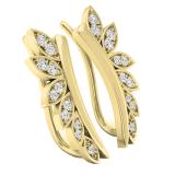 0.15 Carat (cttw) Round White Diamond Ladies Leaf Shaped Climber Earrings 14K Yellow Gold