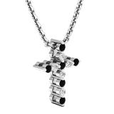 0.15 Carat (cttw) Round Black & White Diamond Ladies Cross Pendant 10K White Gold