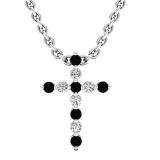 0.15 Carat (cttw) Round Black & White Diamond Ladies Cross Pendant 14K White Gold