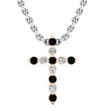 0.15 Carat (cttw) Round Black & White Diamond Ladies Cross Pendant 18K Rose Gold