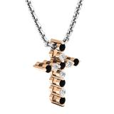 0.15 Carat (cttw) Round Black & White Diamond Ladies Cross Pendant 18K Rose Gold