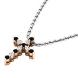 0.15 Carat (cttw) Round Black & White Diamond Ladies Cross Pendant 18K Rose Gold