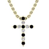 0.15 Carat (cttw) Round Black & White Diamond Ladies Cross Pendant 14K Yellow Gold