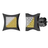 0.05 Carat (cttw) Round White & Yellow Diamond Stud Earrings Black Rhodium Plated Sterling Silver