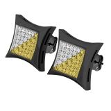 0.05 Carat (cttw) Round White & Yellow Diamond Stud Earrings Black Rhodium Plated Sterling Silver