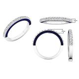 Round Blue and White Cubic Zirconia Ladies Anniversary Wedding Stackable Band Sterling Silver