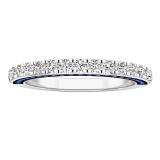 Round Blue Sapphire and White Diamond Ladies Anniversary Wedding Stackable Band Sterling Silver