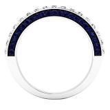 Round Blue Sapphire and White Diamond Ladies Anniversary Wedding Stackable Band Sterling Silver