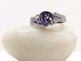 Black Rhodium Plated 6X3 MM Marquise Amethyst Round Amethyst and Diamond Ladies Ring Set 14K White Gold