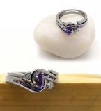 Black Rhodium Plated 6X3 MM Marquise Amethyst Round Amethyst and Diamond Ladies Ring Set 14K White Gold