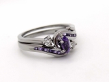 Black Rhodium Plated 6X3 MM Marquise Amethyst Round Amethyst and Diamond Ladies Ring Set 14K White Gold