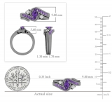Black Rhodium Plated 6X3 MM Marquise Amethyst Round Amethyst and Diamond Ladies Ring Set 14K White Gold